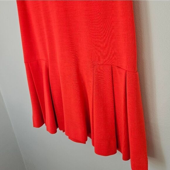 Vintage '60s Pleated Drop Waist Coral Sleeveless V-Neck Wool? Dress with Scarf 6 - Picture 14 of 15
